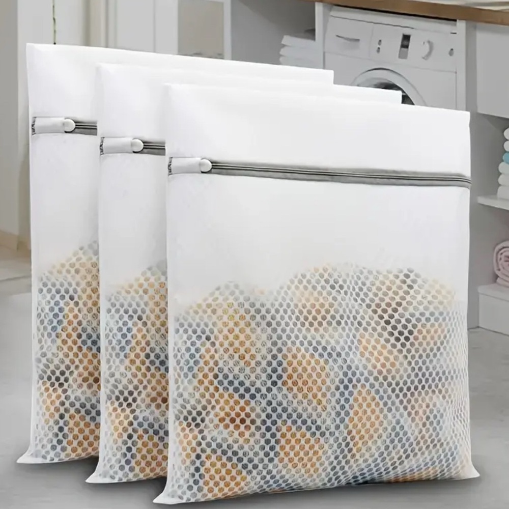 White and Gray Mesh Laundry Bags with Zipper